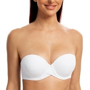MELENECA Women's Stay Put Padded Cup with Lift Underwire Push Up Strapless Bras White 32F