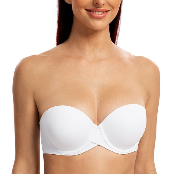 MELENECA Women's Stay Put Padded Cup with Lift Underwire Push Up Strapless Bras White 40C