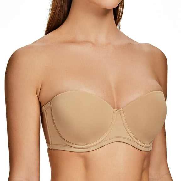 MELENECA Women's Strapless Bra for Large Bust Back Smoothing Plus Size with Underwire Almond 46D