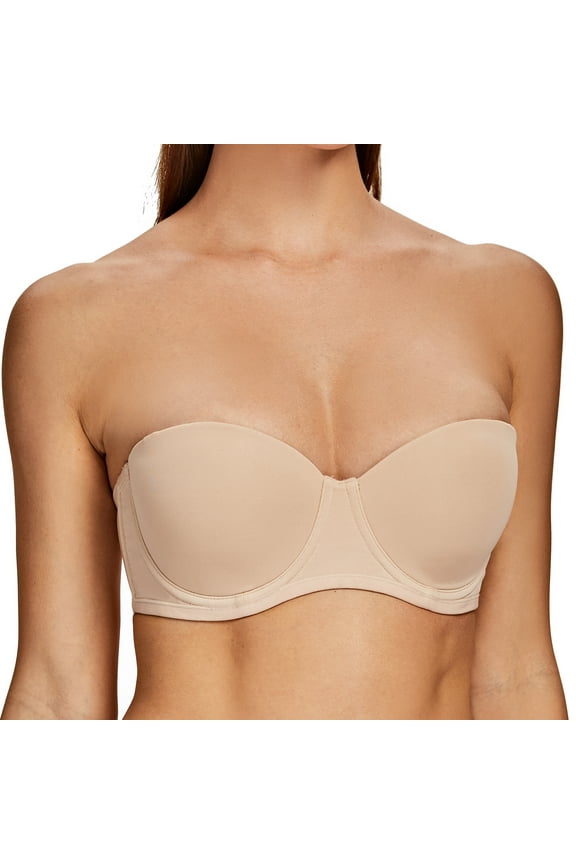 Women's Strapless Bra for Large Bust Back Smoothing Plus Size with Underwire Beige 42F