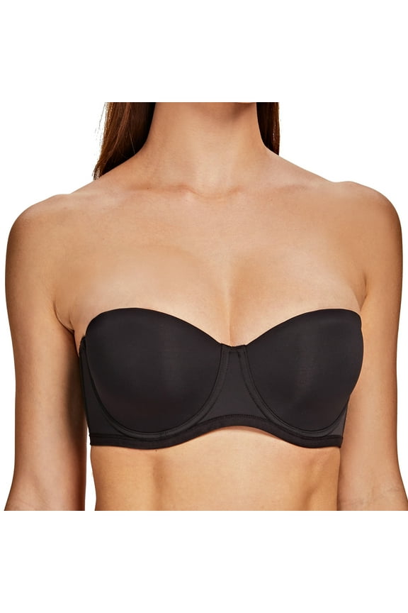 Women's Strapless Bra for Large Bust Back Smoothing Plus Size with Underwire Black 42F