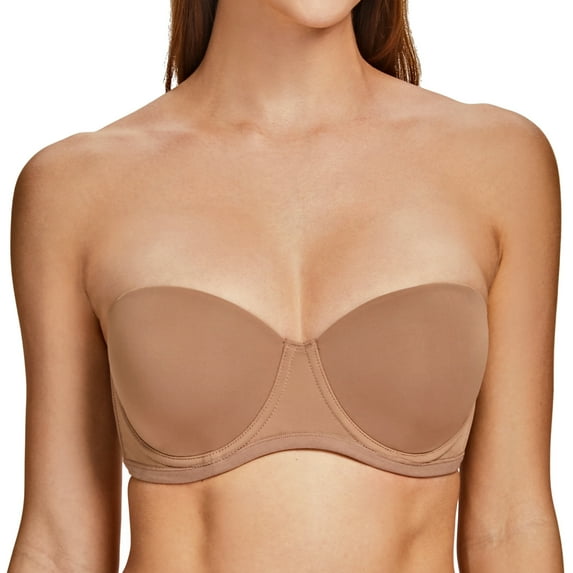 MELENECA Women's Strapless Bra for Large Bust Back Smoothing Plus Size with Underwire Brown 40C