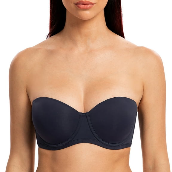 MELENECA Women's Strapless Bra for Large Bust Back Smoothing Plus Size with Underwire Navy Blue 42C