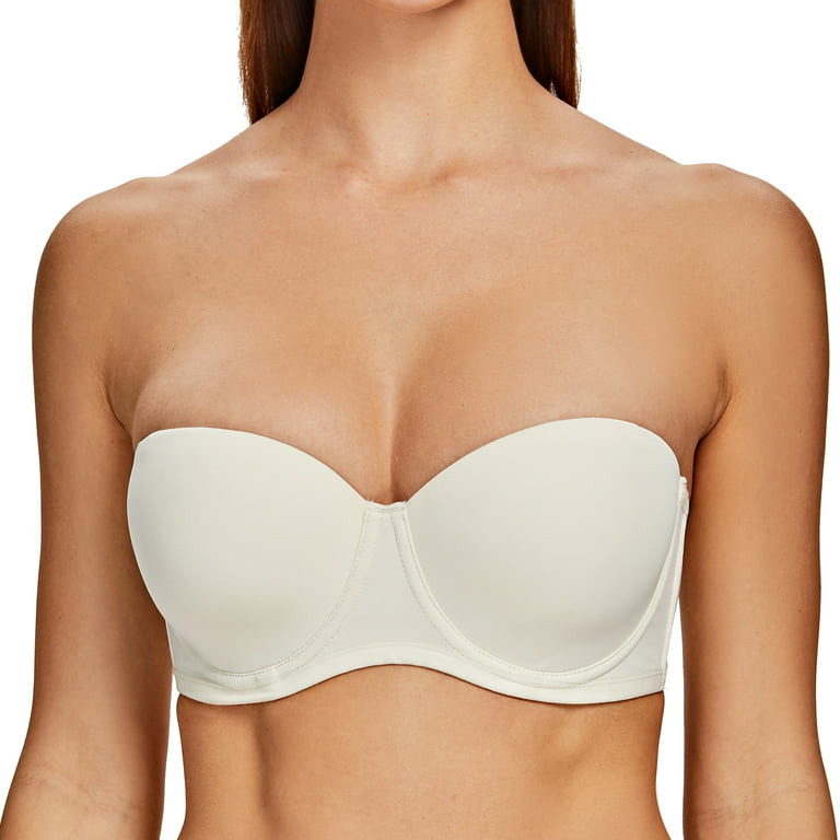 MELENECA Women's Strapless Bra for Large Bust Back Smoothing Plus Size with  Underwire Off White 30E
