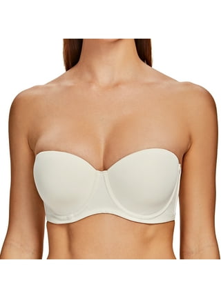 MELENECA Women's Strapless Bra for Large Bust Back Smoothing Plus Size with  Underwire Off White 32F