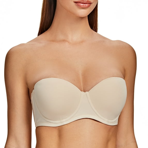 MELENECA Women's Strapless Bra for Large Bust Back Smoothing Plus Size with Underwire Sand Dollar 32E