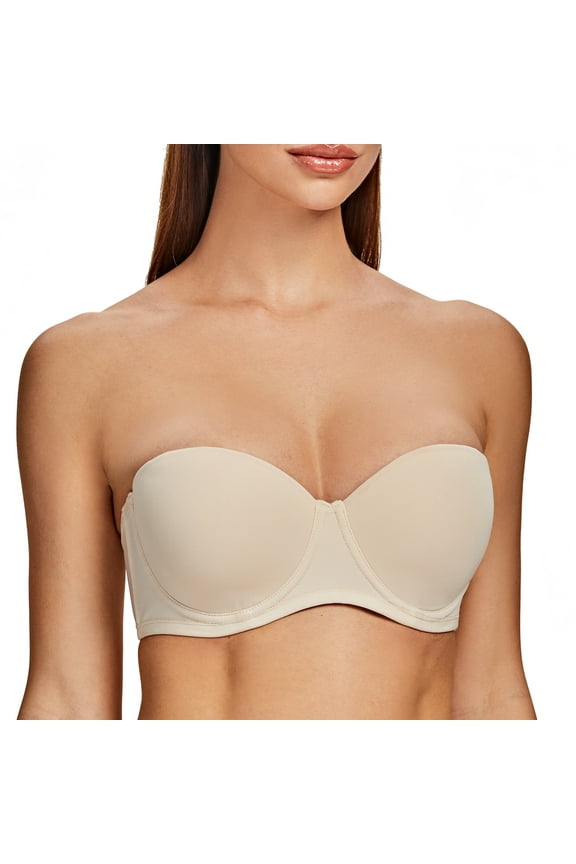 Women's Strapless Bra for Large Bust Back Smoothing Plus Size with Underwire Sand Dollar 42F