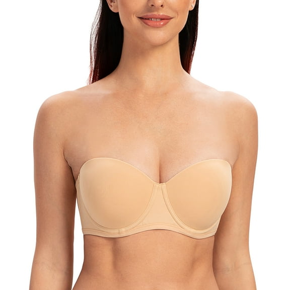 MELENECA Women's Strapless Bra for Large Bust Back Smoothing Plus Size with Underwire Sunkiss 44B