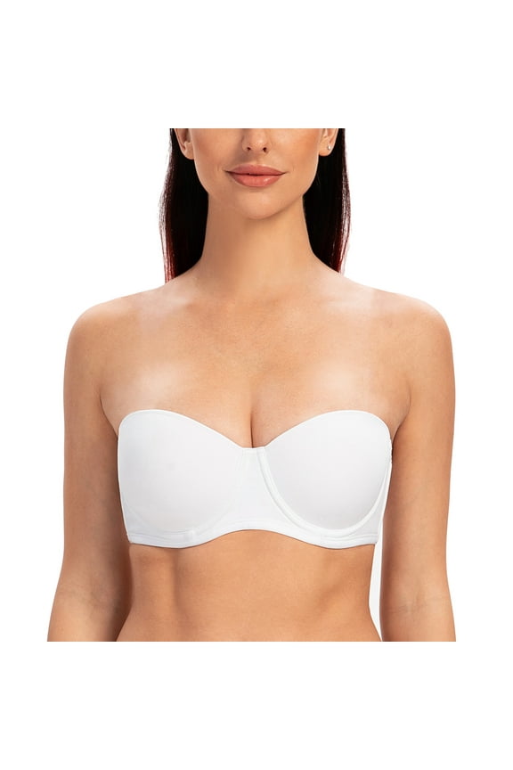 Women's Strapless Bra for Large Bust Back Smoothing Plus Size with Underwire White 32F
