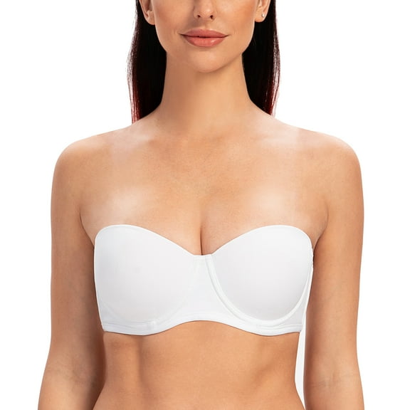 MELENECA Women's Strapless Bra for Large Bust Back Smoothing Plus Size with Underwire White 46D