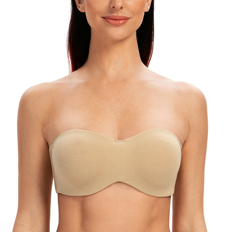 MELENECA Women's Strapless Bras for Large Bust Minimizer Unlined with  Underwire Clear Strap Almond Heather 34DD