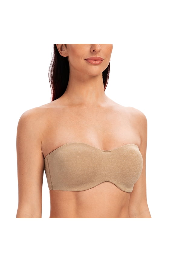 Women's Strapless Bras for Large Bust Minimizer Unlined with Underwire Clear Strap Beige Heather 34E