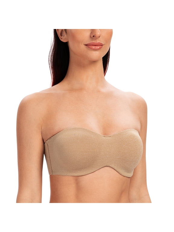 Women's Strapless Bras for Large Bust Minimizer Unlined with Underwire Clear Strap Beige Heather 44D