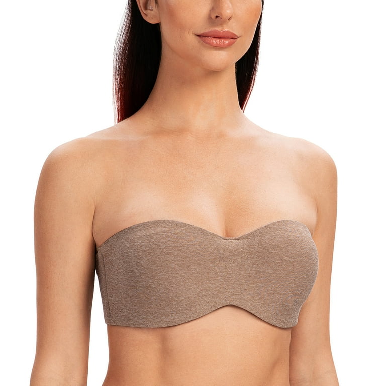 MELENECA Women's Strapless Bras for Large Bust Minimizer Unlined with  Underwire Clear Strap Brown Heather 32DD 