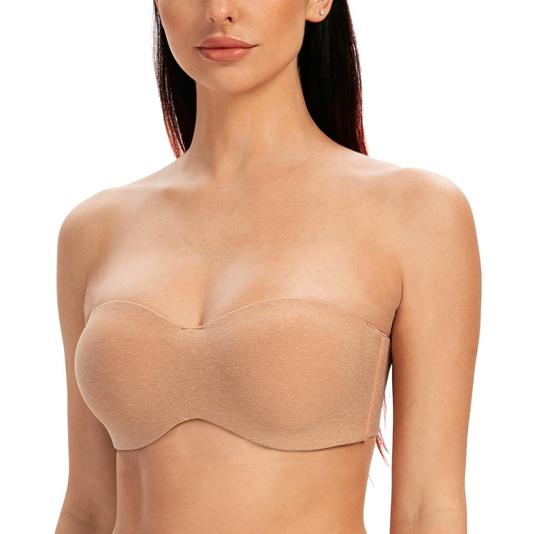 MELENECA Women's Strapless Bras for Large Bust Minimizer Unlined with  Underwire Clear Strap Cappuccino Heather 34D