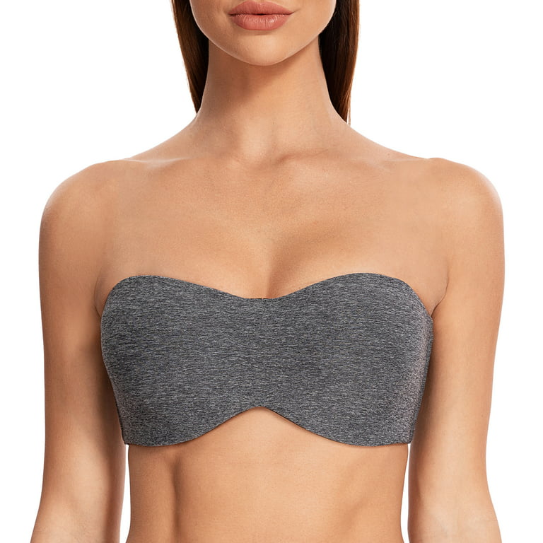 MELENECA Women's Strapless Bras for Large Bust Minimizer Unlined with  Underwire Clear Strap Grey Heather 30B