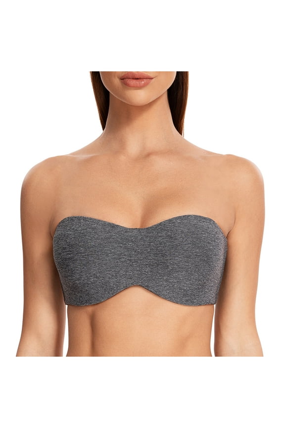 Women's Strapless Bras for Large Bust Minimizer Unlined with Underwire Clear Strap Grey Heather 44C