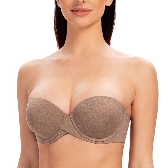 MELENECA Women's Underwire Smooth Multi-Way Uplift Padded Push Up Strapless Bra Brown Heather 32D