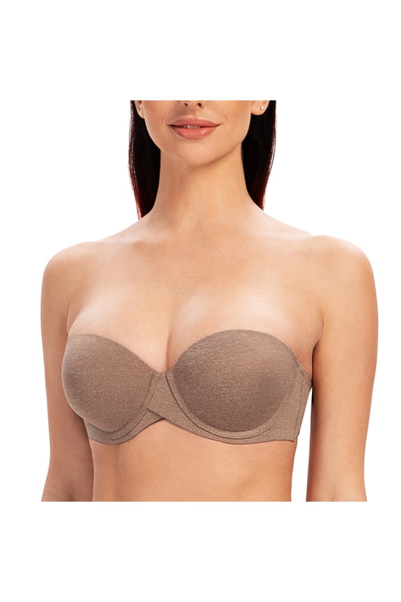 Women's Underwire Smooth Multi-Way Uplift Padded Push Up Strapless Bra Brown Heather 38DD