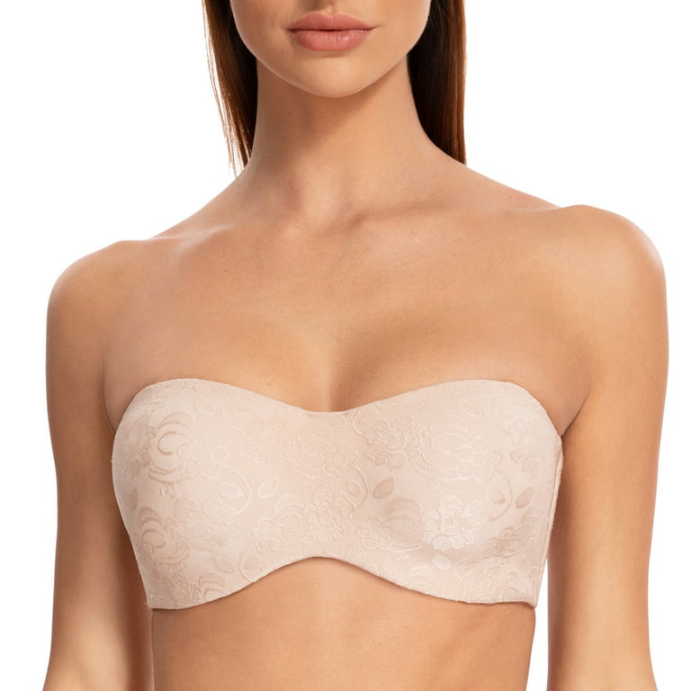 MELENECA Women's Unlined Strapless Bra with Underwire Minimizer for Large  Busts Seamless Jacquard Fabric Pale Nude 32B