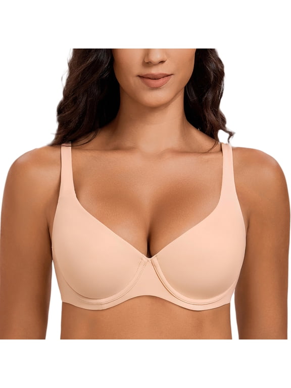 Women's V-Neck Minimizer Underwire Plus Size Unlined Plunge T-shirt Bras Beige 38E