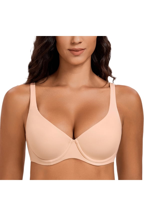 Women's V-Neck Minimizer Underwire Plus Size Unlined Plunge T-shirt Bras Beige 44B