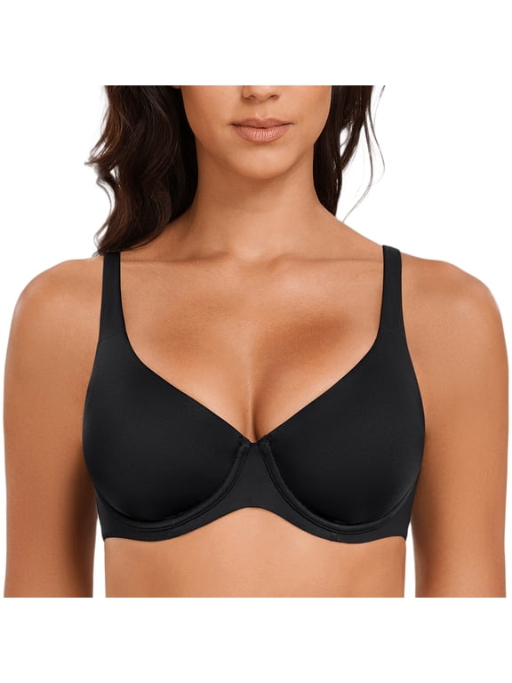 Women's V-Neck Minimizer Underwire Plus Size Unlined Plunge T-shirt Bras Black 32DD