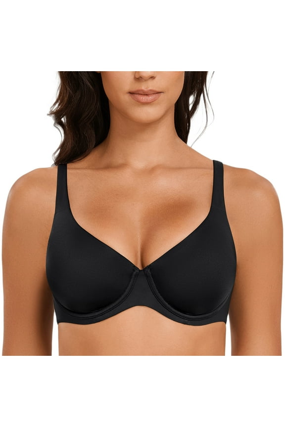 Women's V-Neck Minimizer Underwire Plus Size Unlined Plunge T-shirt Bras Black 34C