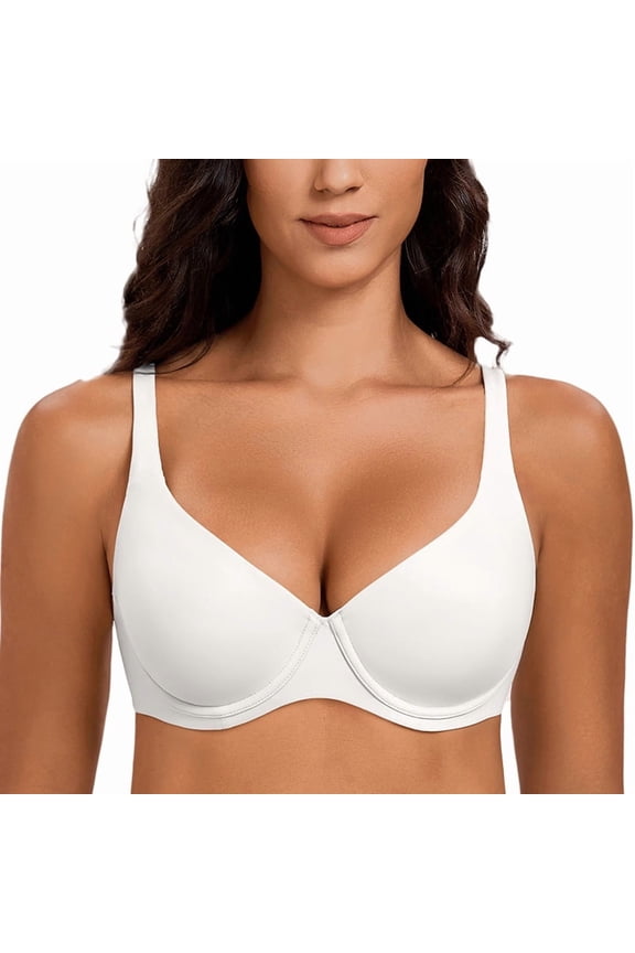 Women's V-Neck Minimizer Underwire Plus Size Unlined Plunge T-shirt Bras White 32C