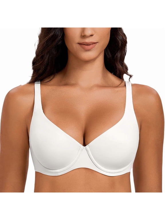 Women's V-Neck Minimizer Underwire Plus Size Unlined Plunge T-shirt Bras White 32F