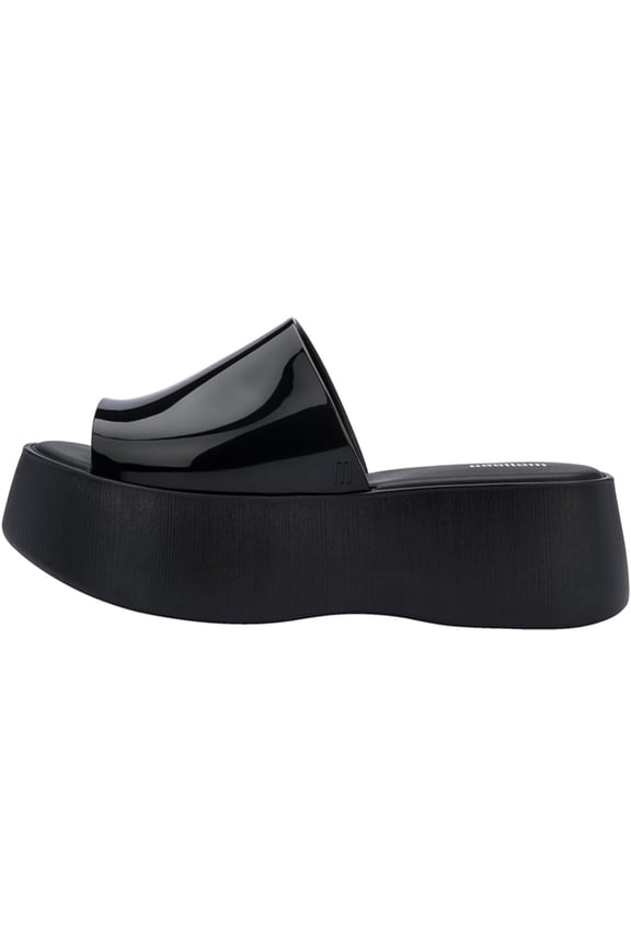 Becky Platform Slides for Women - Cushioned and Comfortable Chunky Platform Slip-On Sandals with Jelly Upper and Open Toe Design BLK-9