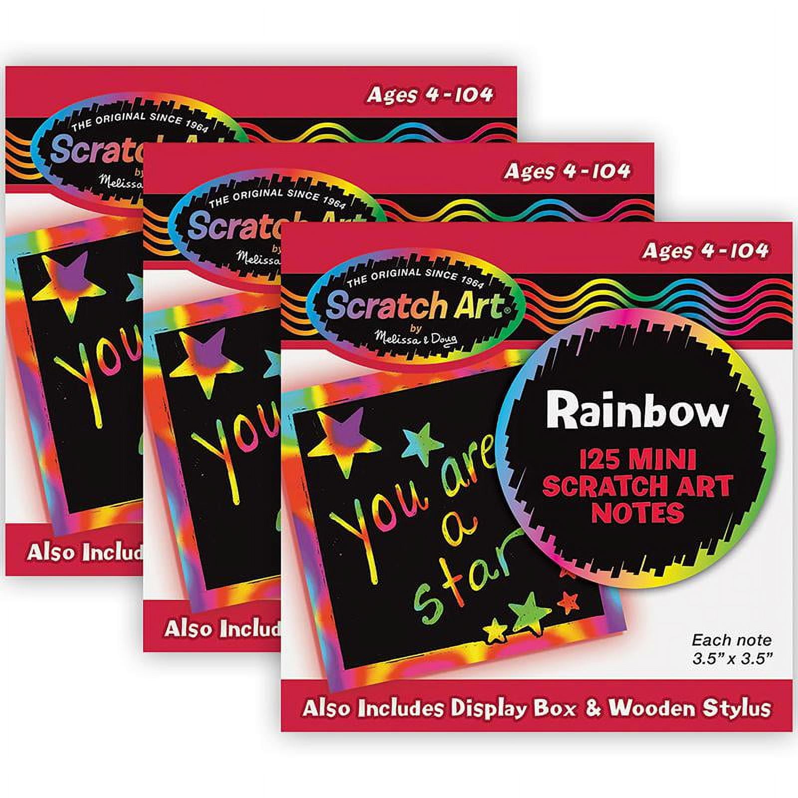 MELISSA & DOUG Scratch Art Box of Rainbow Mini Notes with Stylus, 125 Notes Per Pack, 3 Packs