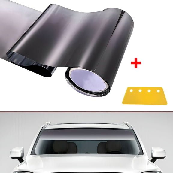 MELIVO 5ft Car Windshield Sun Visor Strip, Gradual Black Tint Film, UV Shade Sticker with Scraper