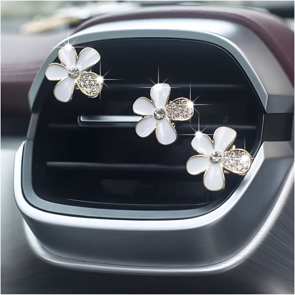 MELIVO 6PCS Flower Clips for Car Air Vent, Colorful Bling Flower Decor for Women and Girls, Clip on Air Conditioning Outlet, Auto Interior Accessories for Most Vehicles (White)