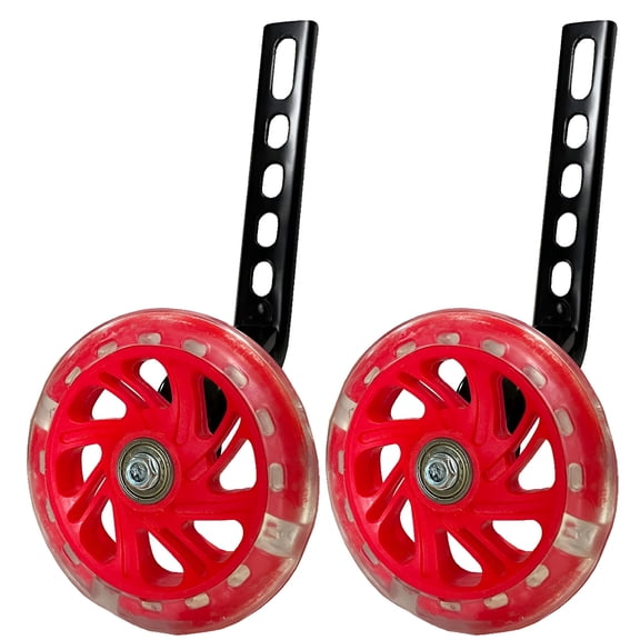 MELIVO Bicycle Training Wheel Replacement Set,12/14/16/18/20 Inch Wheels with Flashing Lights,1 Pair,Cycling Accessory for Beginners,Red Training Wheels