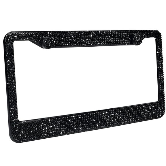 MELIVO Car Exterior Decor Stainless Steel License Plate Frame Rhinestone BLACK