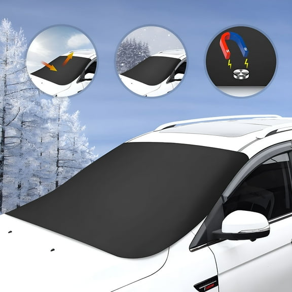 MELIVO Car Windshield Snow Cover For Ice Frost, Winter Car Cover Windscreen Covers, Thicken Thickness Frost Guard For Most Cars SUVs And Small Trucks, 70X50 Inches