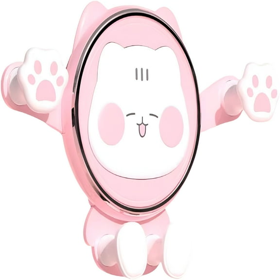 MELIVO Cute Cat Phone Holder for Car, Animal Pink Phone Mount for Women, Air Vent, Universal Adjustable Auto Stand Accessories Cradle Clip Fit for All Cell Phone