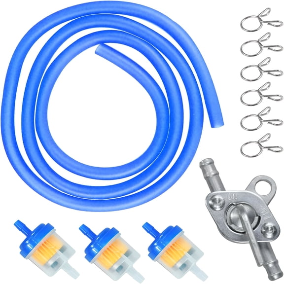 MELIVO Gas Fuel Line Hose Clamps Fuel Filters with Inline Shut Off Valve Set for 50cc 70cc 90cc 110cc 125cc 150cc ATV Four Wheeler Dirt Pit Bike (BLUE)