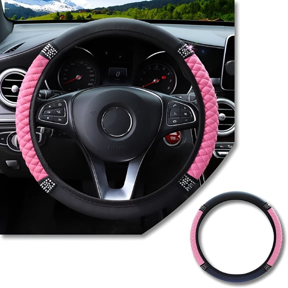 MELIVO Pink Pu Leather Diamond Car Steering Wheel Cover Protector 38Cm Accessories
