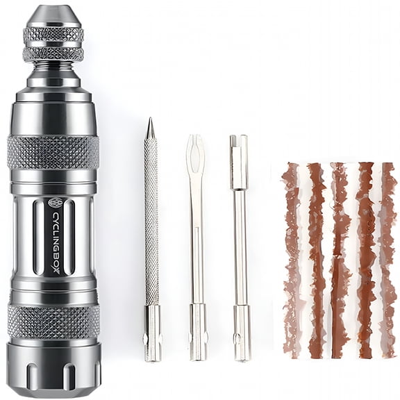 MELIVO Tubeless Bike Tire Repair Kit for MTB and Road Bicycle Tires, Fix a Puncture or Flat Fast Tackle Set Plugger Tool and Plugs, with 5 Rubber Strips and 3 Tire Repair Drills