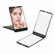 MELLCO Compact LED Makeup Mirror: Handheld 2-sided magnifying mirror with light and magnetic switch. Small, foldable travel mirror for handbag or purse. Perfect gift for girls (Black).