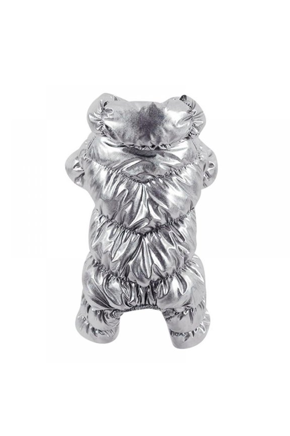 Winter Puppy Dog Coat for Small Dogs, Reflective Waterproof Fleece Cotton Padded Dog Jacket Warm Pet Clothes 4-Legged Dog Snowsuit Chihuahua Poodles Bulldog Pomeranian Sliver