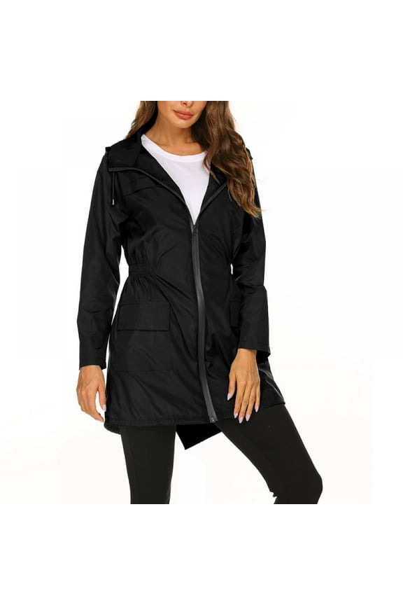 Women's Spring Autumn Zipper Jacket, Fashion Waterproof Hoodie Jacket with Pockets, Insulated Coat Windbreaker Outdoor, Black XL