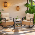 thumbnail image 1 of MELLCOM 3-Piece Patio Furniture Set, Outdoor Rocking Chair with Thick Cushions and 2-Tier Coffee Table, Wicker Rocker Bistro Set for Porch Deck Garden Poolside, Beige, 1 of 9