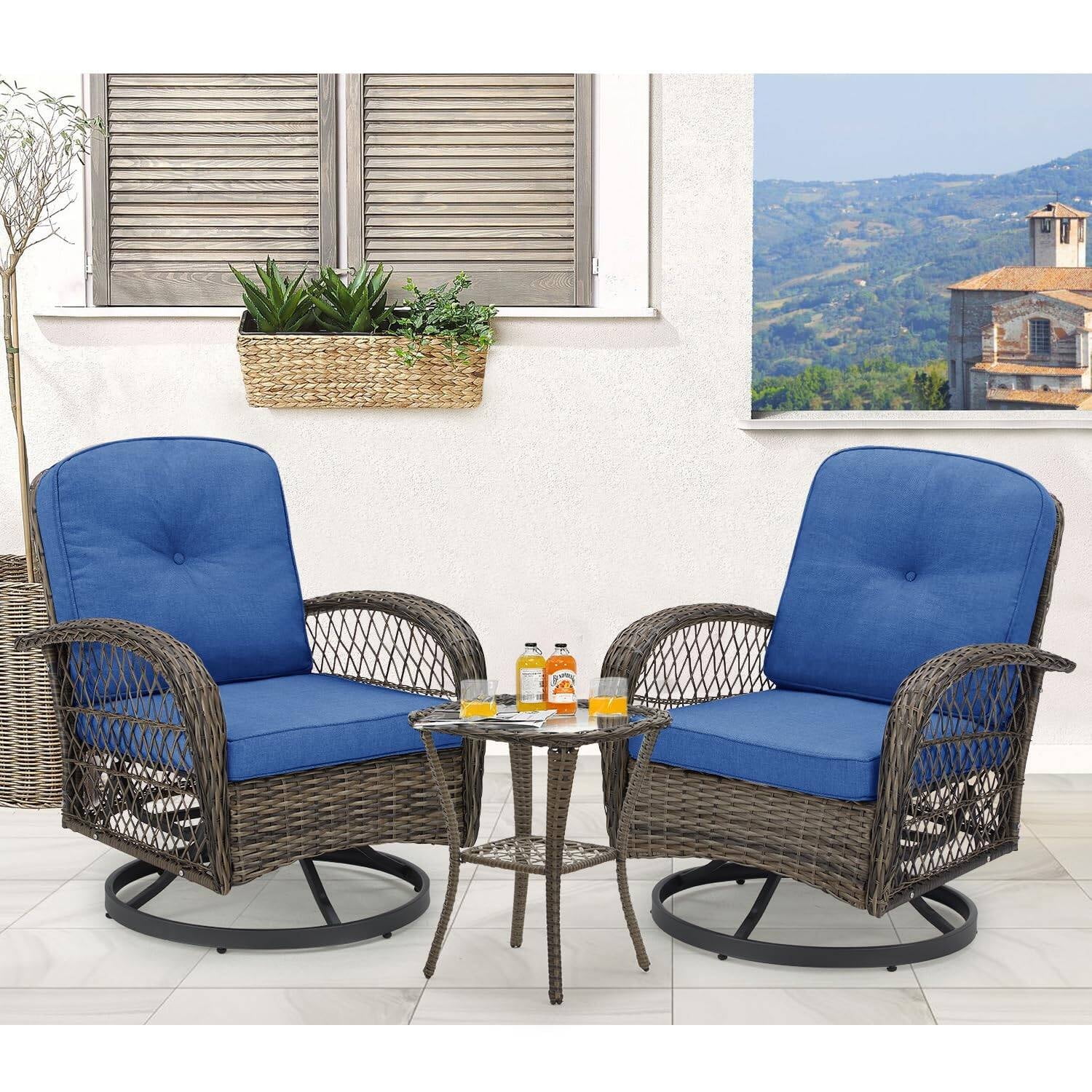 MELLCOM Pieces Patio Furniture Set, Outdoor Swivel Rocker Patio