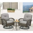 thumbnail image 1 of MELLCOM 3 Pieces Patio Furniture Set, Outdoor Swivel Rocker Patio Chairs, Wicker Patio Bistro Set with Rocking Chair, Thickened Cushions and Glass Coffee Table for Backyard, Garden, Grey, 1 of 9