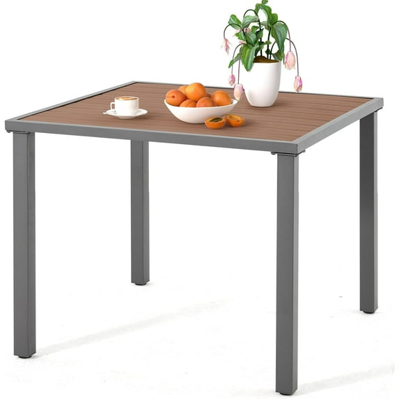 MELLCOM 36''x36'' Outdoor Dining Table for 4, Metal Patio Dining Table with 1.97'' Umbrella Hole, All-Weather Wood-Like Square Table for Porch, Garden, Backyard, Poolside, Lawn