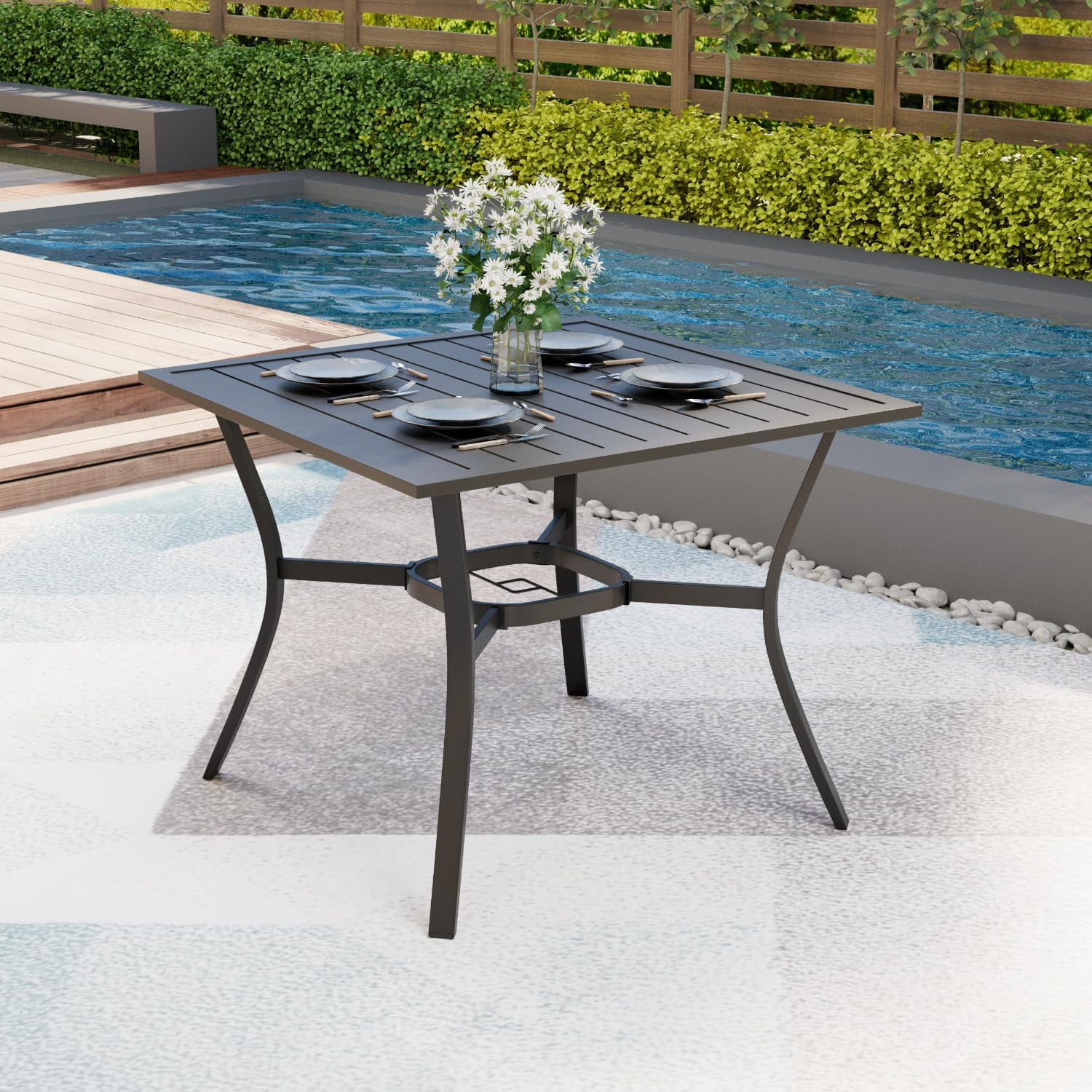 MELLCOM 37''x37'' Outdoor Dining Table for 4, E-Coating Metal Patio ...