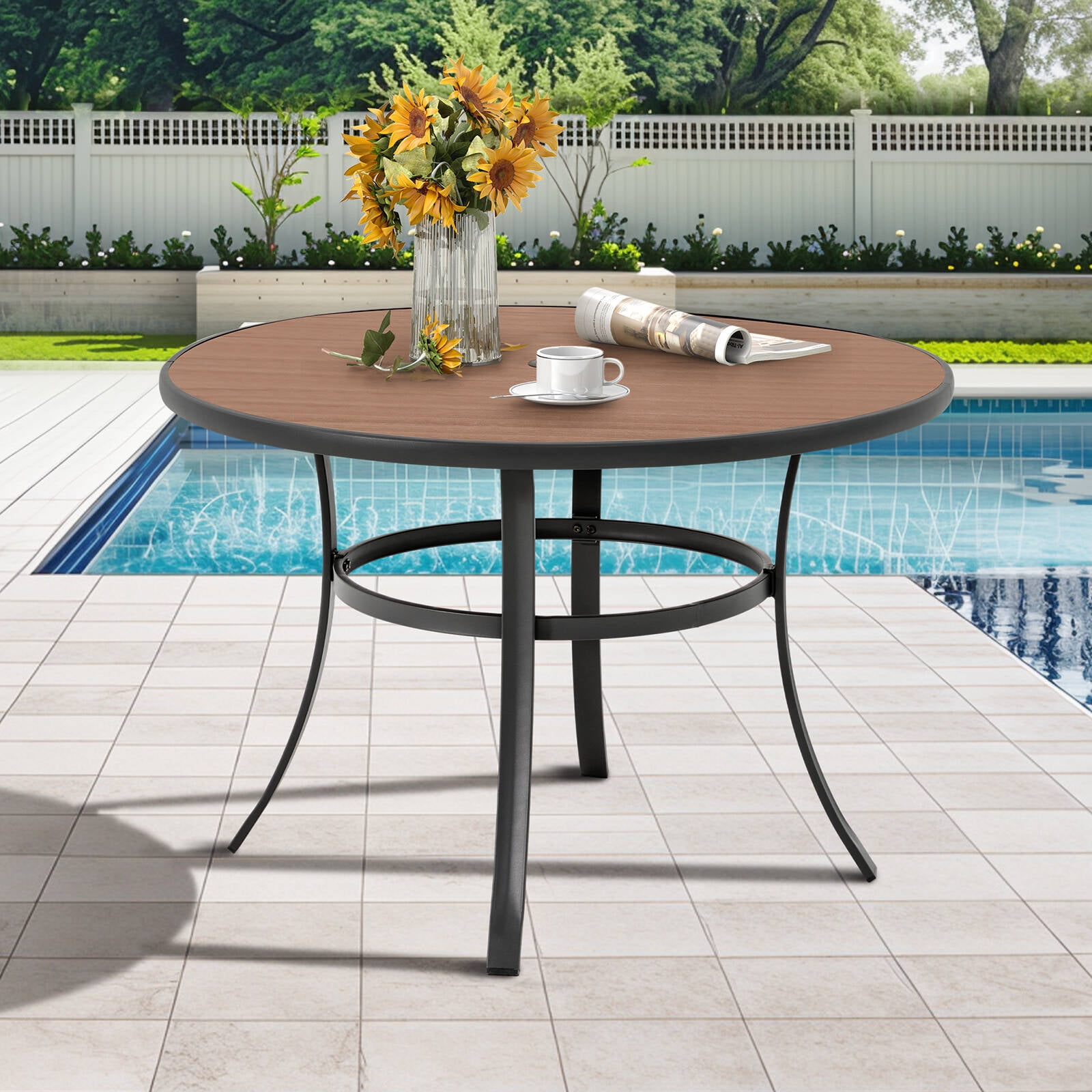 MELLCOM 42'' Round Outdoor Dining Table for 4, Metal Patio Dining Table ...